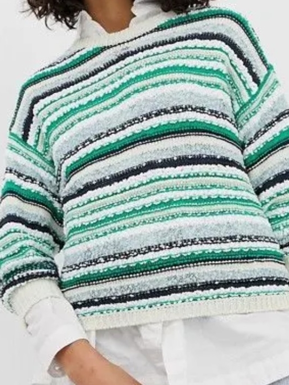 Vero Moda Textured Knit Top - White, Navy & Green